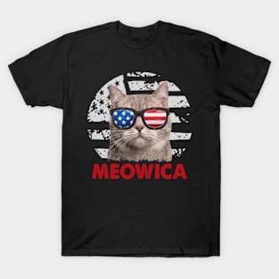 Funny Cat meowica 4th Of July USA American Flag Merica T-Shirt